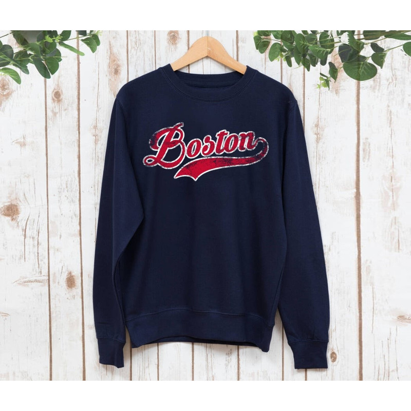 Boston Baseball Vintage Typography Navy Sweatshirt, Boston Baseball Vintage Retro Shirt, Boston City Vintage Shirt, Gifts For Fans.jpg