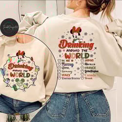 two-sided disney christmas epcot drinking around the world shirt, mickey minnie couple christmas drinks, disney family c