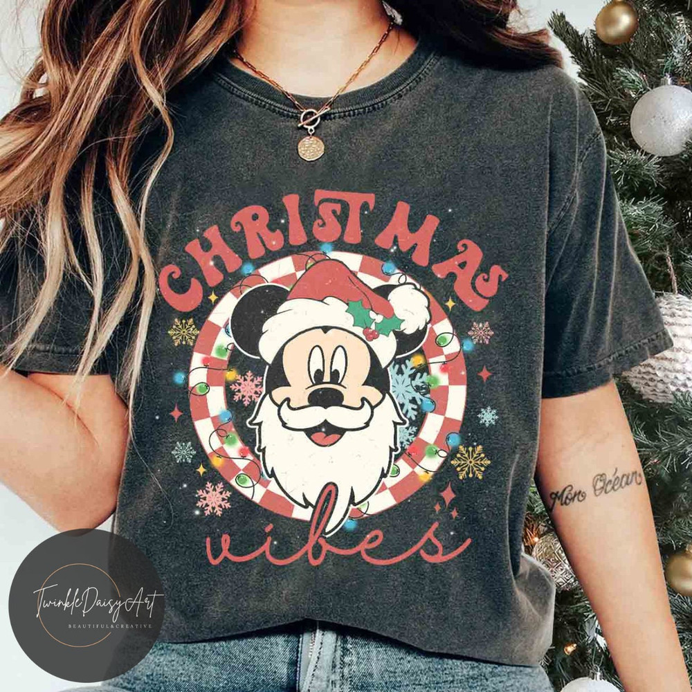 Vintage Retro Mickey Santa Claus Christmas vibes shirt, Disney Christmas checkered sweatshirt, Mickey's very merry Christmas Tee.jpg