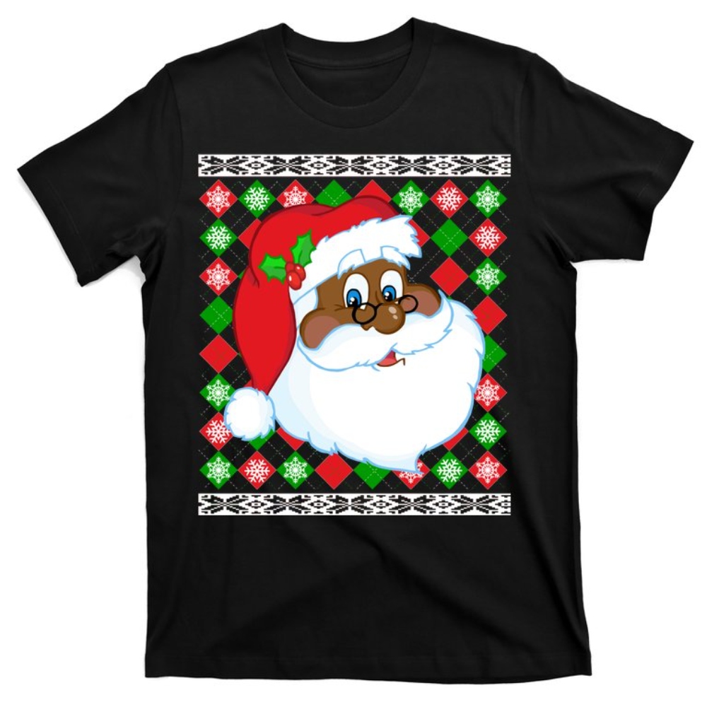 Black Santa Claus Ugly Christmas Sweater T-Shirt.jpg