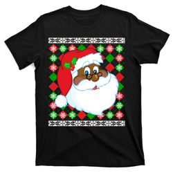 black santa claus ugly christmas sweater t-shirt