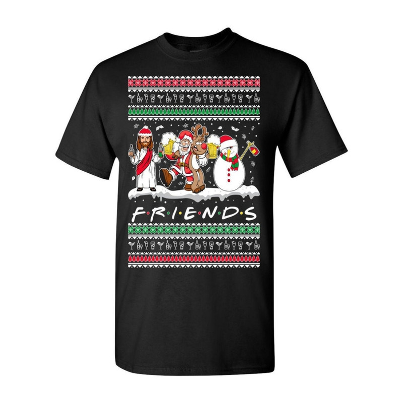 Friends Jesus Santa Claus Ugly Christmas Sweater T SHIRT.jpg