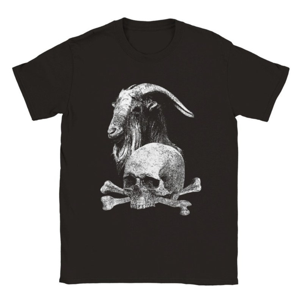 Rams Head, Skull and Cross Bones, Printed Occult T-Shirt.jpg