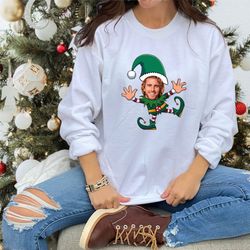 custom face christmas sweatshirt, custom face elf sweatshirts, christmas family sweatshirt, funny custom face christmas