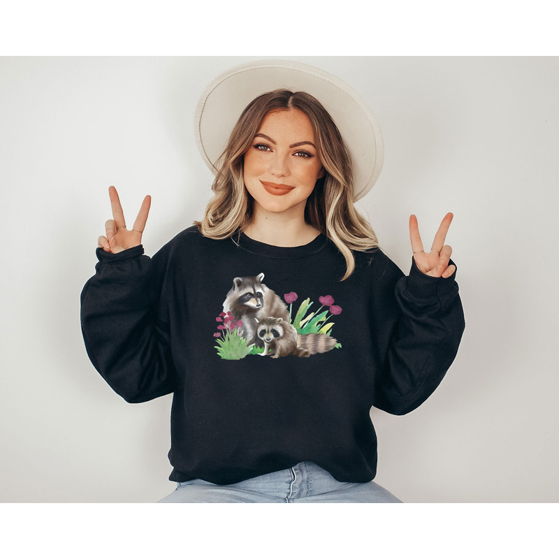 Floral Racoon Sweatshirt, Cute Racoon Sweatshirt, Racoon Lover Gifts, Funny Racoon Sweatshirt, Spring Racoon Sweatshirt, Floral Sweatshirt.jpg