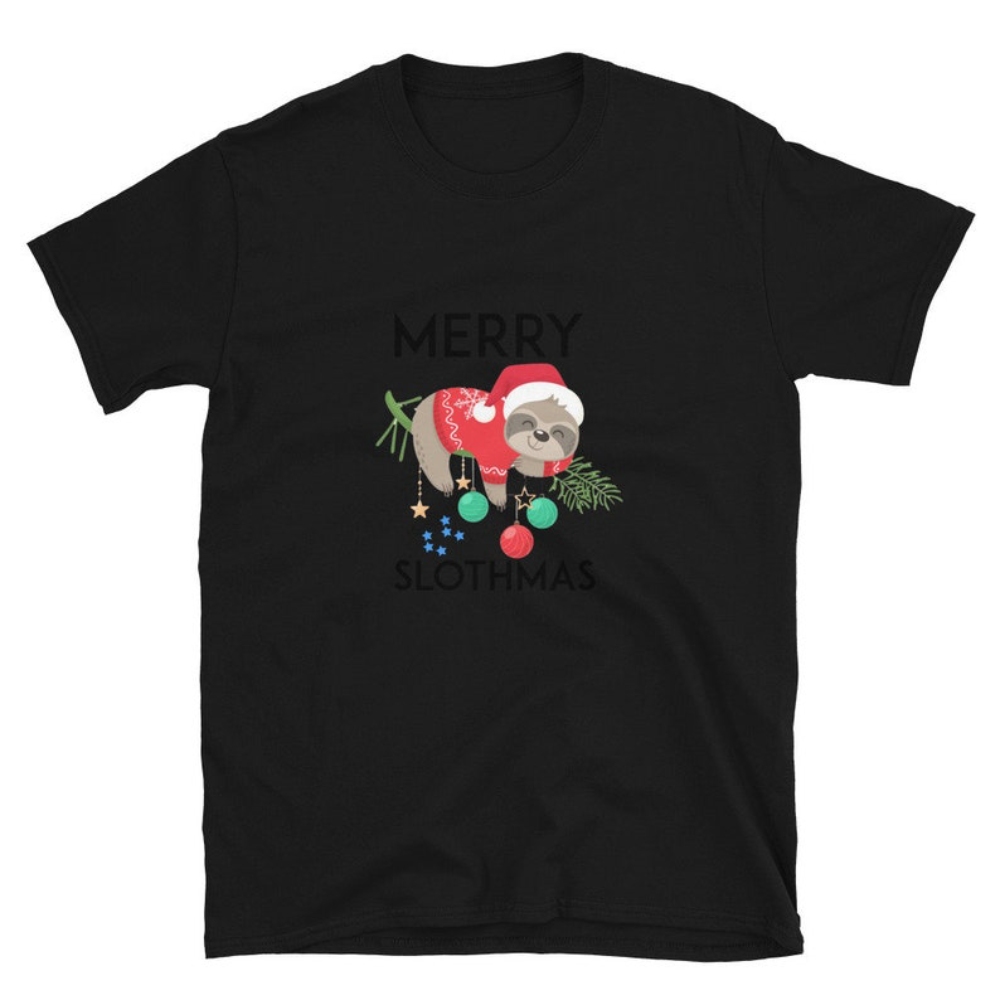 Merry Slothmas Pajamas Christmas Hanging Tree Bed Unisex T-Shirt.jpg