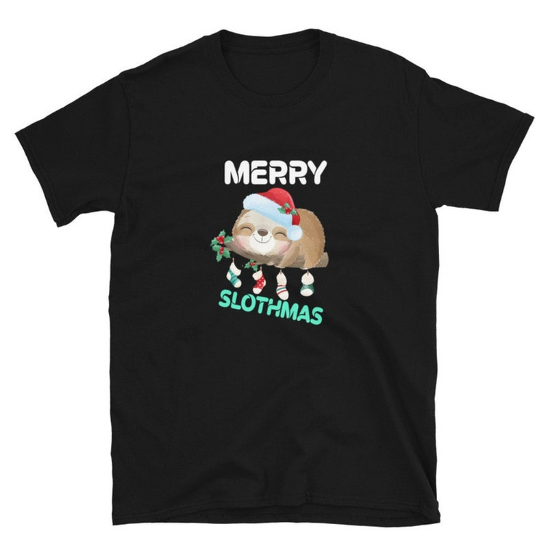 Merry Smile Slothmas Socks Tree Pajamas Funny Xmas Unisex T-Shirt.jpg