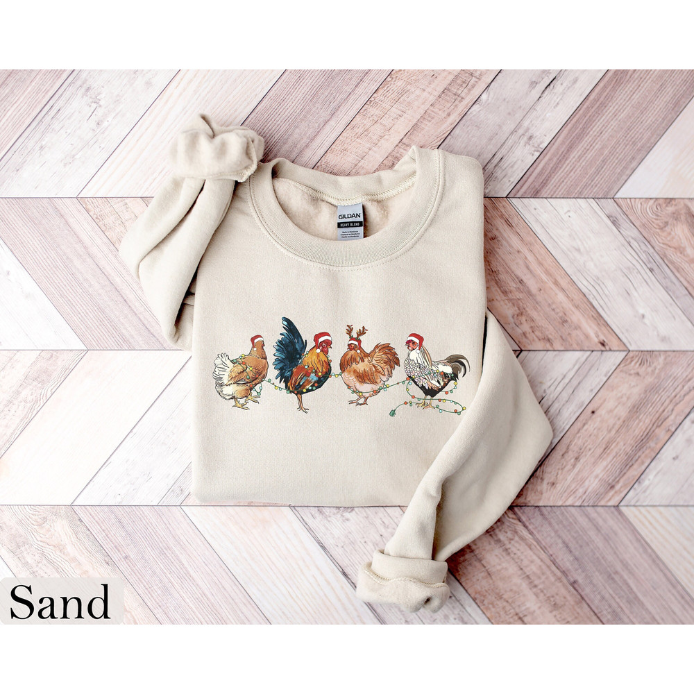 Chicken Christmas Sweatshirt, Funny Chicken Sweater, Funny Animal Shirt, Cute Farmer Sweater, Christmas Country Shirts, Farm Gift for Women.jpg