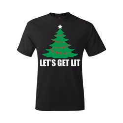 let's get lit christmas tree santa christmas t-shirt funny christmas sweater tshirt