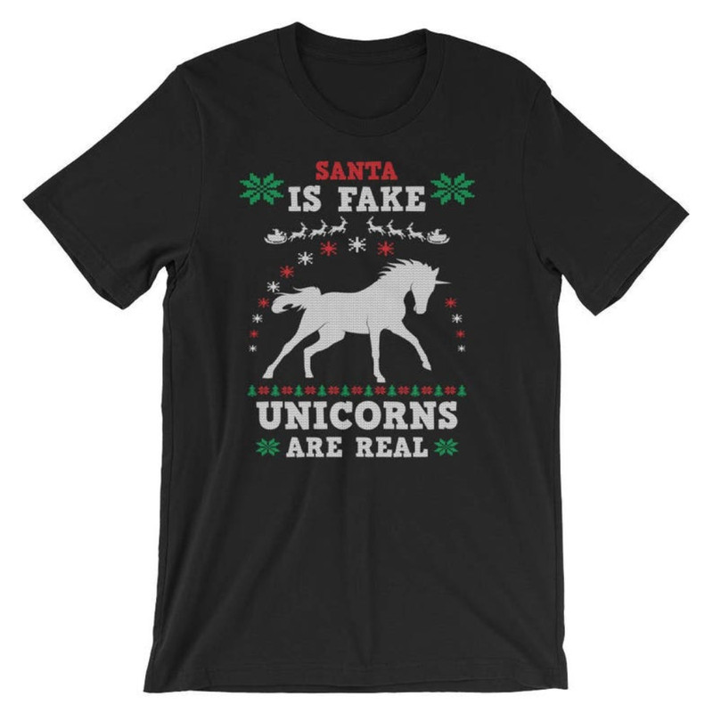 Unicorn Ugly Christmas Sweater Shirt Santa is Fake UNISEX T-Shirt Unicorn Christmas Gift.jpg
