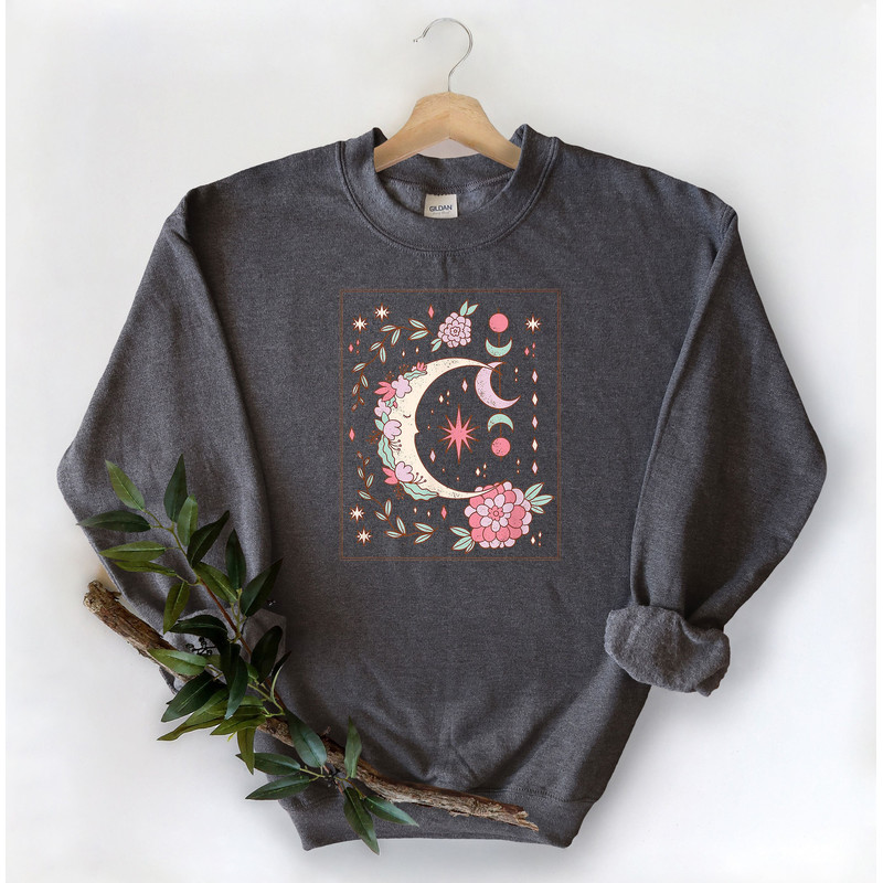 Moon And Flower Sweatshirt, Moon Sweatshirt, Gift For Moon Lover, Sun And Moon Sweatshirt, Cute Moon Sweatshirt, Women Sweatshirt, Moon Gift.jpg