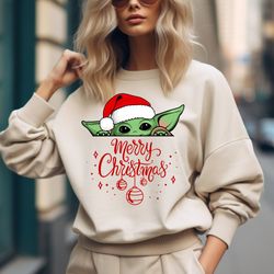 baby yoda merry christmas sweatshirt, disney star wars baby yoda shirt, funny santa sweatshirt, christmas gift, christma