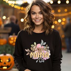 blessed mama floral shirt, thanksgiving family gift, cute pumpkin, cute fall shirt, fall gifts for women, autumn leaves