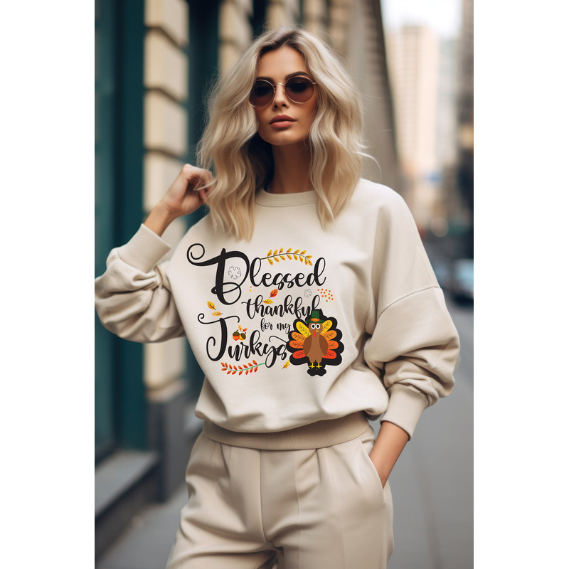 Blessed Thankful for My Turkeys Shirt, Women Fall Shirt, Happy Thanksgiving Gift, Fall Leaves Shirt, Thanksgiving Dinner Shirt, Pumpkin Tees.jpg