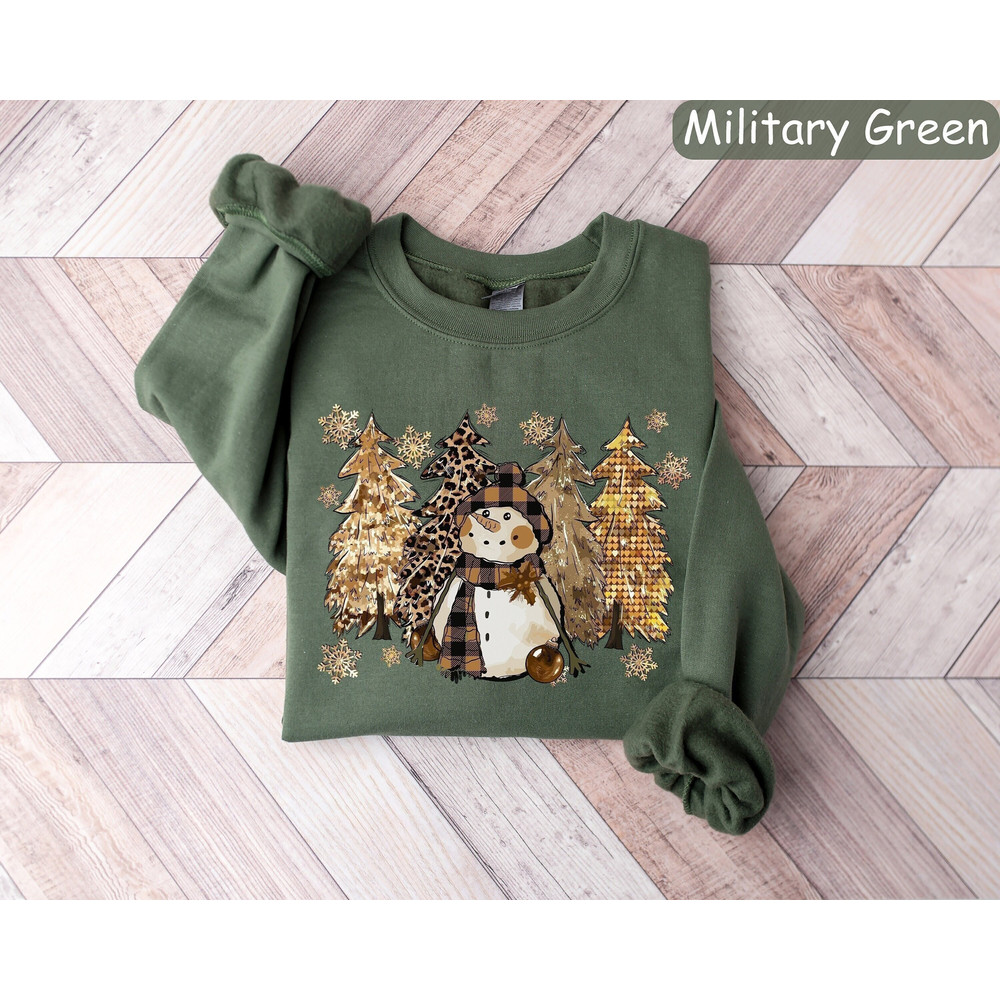 Leopard Christmas Tree Sweatshirt, Snowman Holiday Shirt, Holiday Sweaters, Womens Christmas Sweater, Christmas Gifts, Christmas Crewneck.jpg