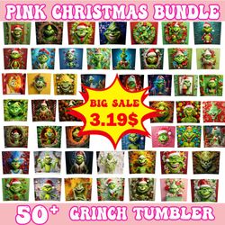 50 grinch christmas tumbler bundle png, grinch bundle tumbler png, pink christmas bundle png, tumbler christmas png