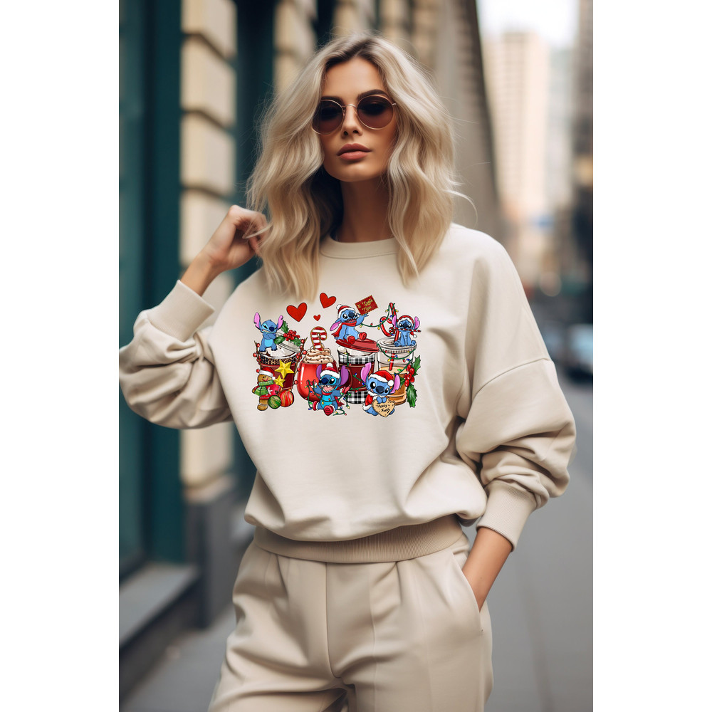 Disney Christmas Stitch Coffee Latte Sweatshirt, Funny Disney Christmas Shirts, Family Vacation Christmas Gift, Gingerbread Stitch Shirt 1.jpg