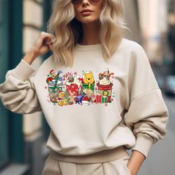 disney christmas winnie the pooh coffee latte sweatshirt, pooh bear xmas shirt, disney coffee lover shirt, winnie the po