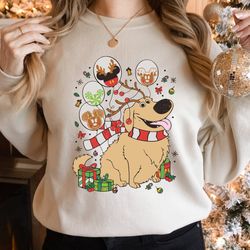 disney pixar up dug dog christmas light shirt, disneyland christmas holiday sweatshirt, santa dug dog tee, disney world