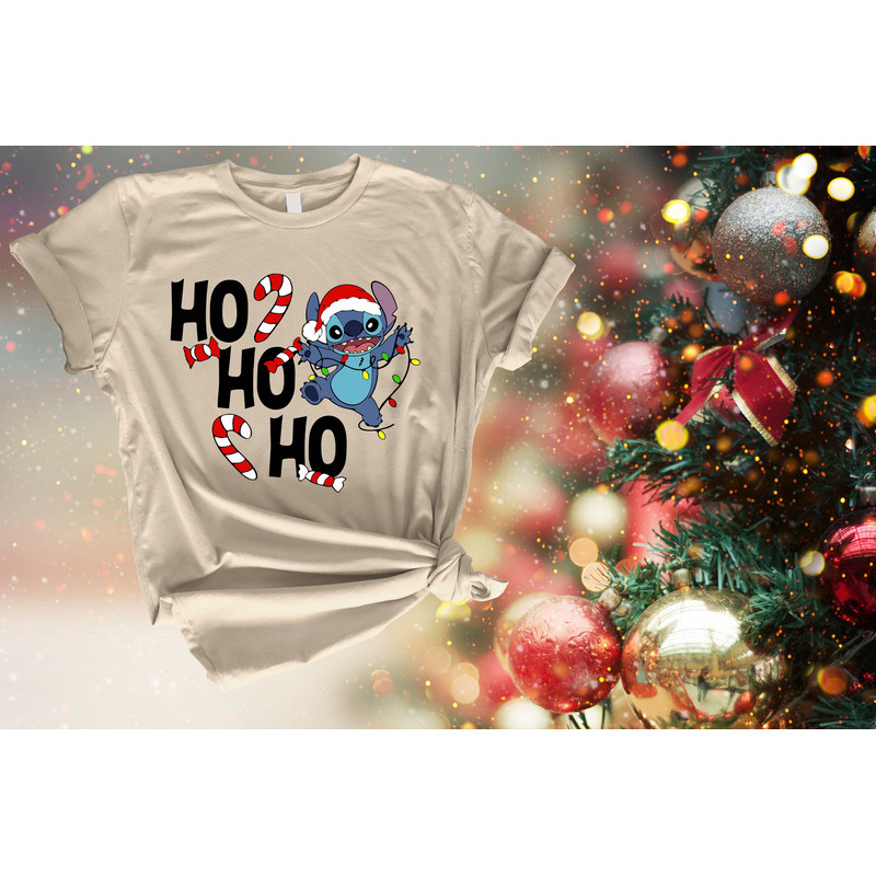 Disney Stitch Ho Ho Ho Christmas Sweatshirt, Ho Ho Ho Disney Holiday Shirt, Disneyland Christmas Shirt, Disney Stitch Family Holiday Shirt 1.jpg