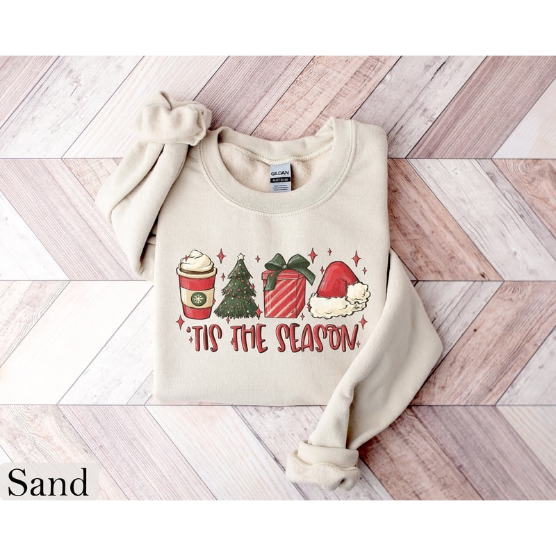 Tis The Season Sweatshirt, Christmas Coffee Shirt, Christmas Crewneck, Merry Christmas Shirt, Holiday Sweater, Winter Sweater, Xmas Tshirt.jpg