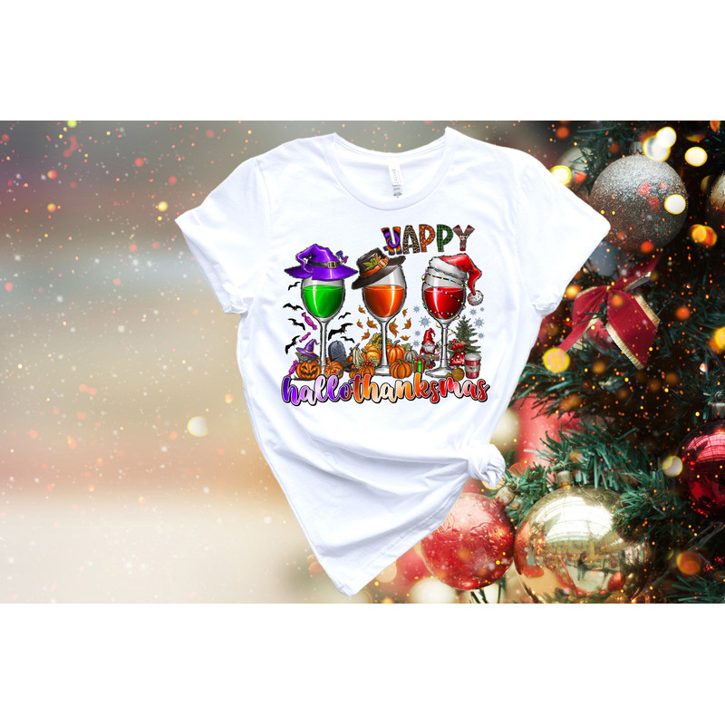 Happy Hallo Thanks Mas Wine Sweatshirt, Cute Drinking Shirt, Funny Festival Shirt, Women Christmas Shirt, Thanksgiving Tee, Halloween Shirt.jpg