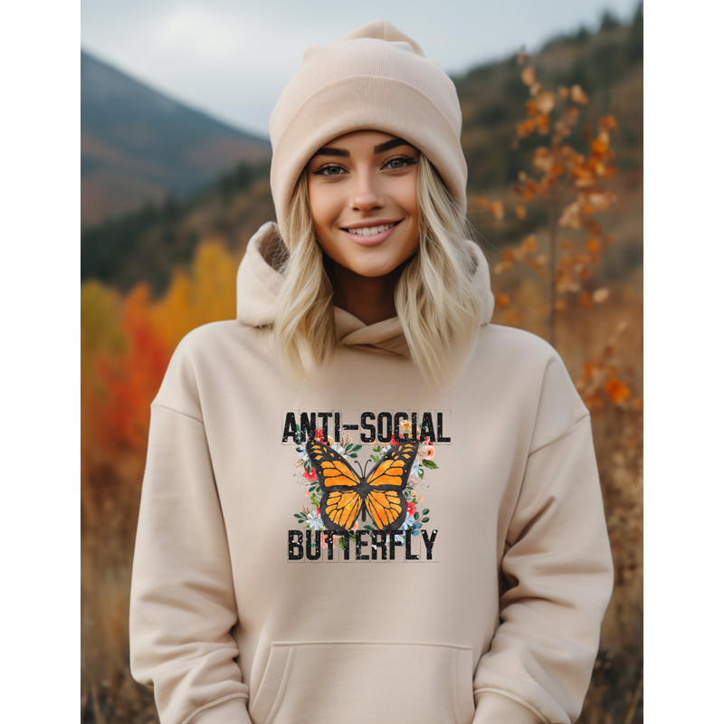 Anti Social Butterfly Hoodie, Retro Butterfly, Butterfly Hoodie, Antisocial, Introvert Sweat, Butterfly Lover Hoodie, Nature Tee, Gift-1.jpg
