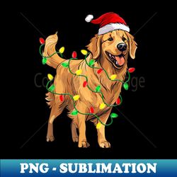 Golden Retriever Christmas Santa Hat Tree Lights Pajama - Digital Sublimation Download File - Vibrant and Eye-Catching Typography