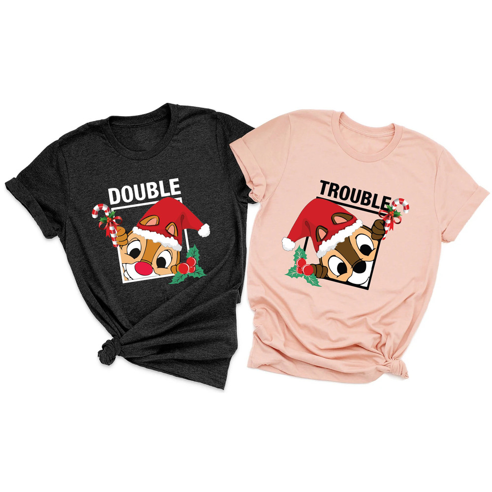 Chip & Dale Christmas Couple Shirt, Chip and Dale Xmas Shirts, Chipmunks Gifts, Snowmen, Snowflake, Double Trouble, Disney Christmas Shirt.jpg