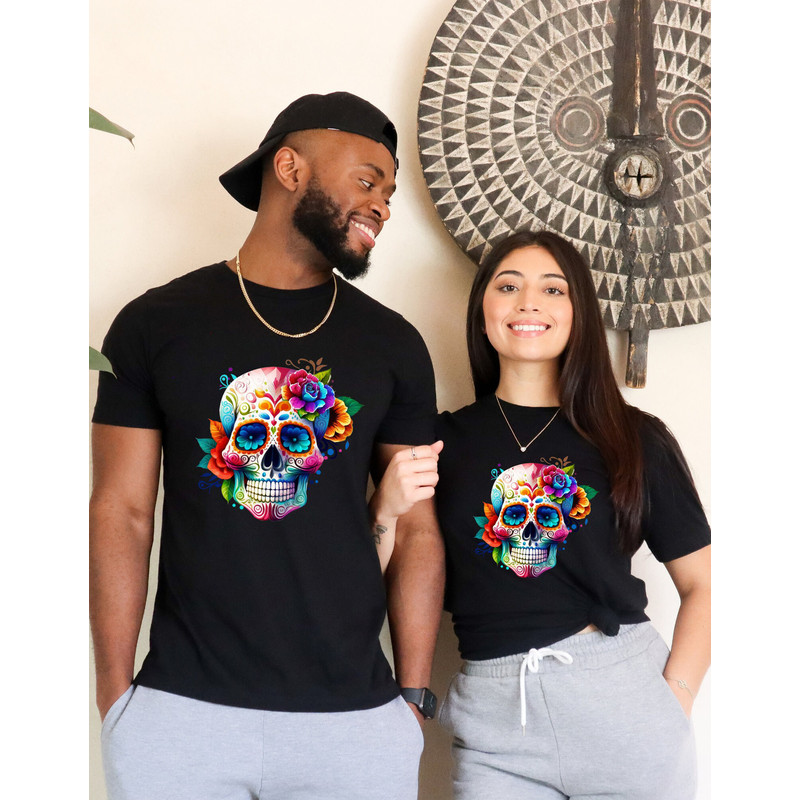 Day Of The Dead T-shirt, Dia De Los Muertos Faux Embroidery Shirt, Sugar Skull, Costume, Mexican, Floral, Gift For Her, Mexican, Floral, Top.jpg