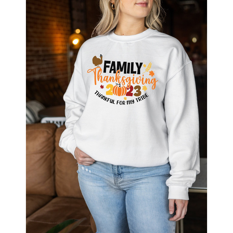 Family Thanksgiving 2023 Matching Sweat, Thankful for My Tribe Hoodie, Thanksgiving Family Dinner Reunion Sweat, 2023 Pumpkin Family Hoodie-1.jpg