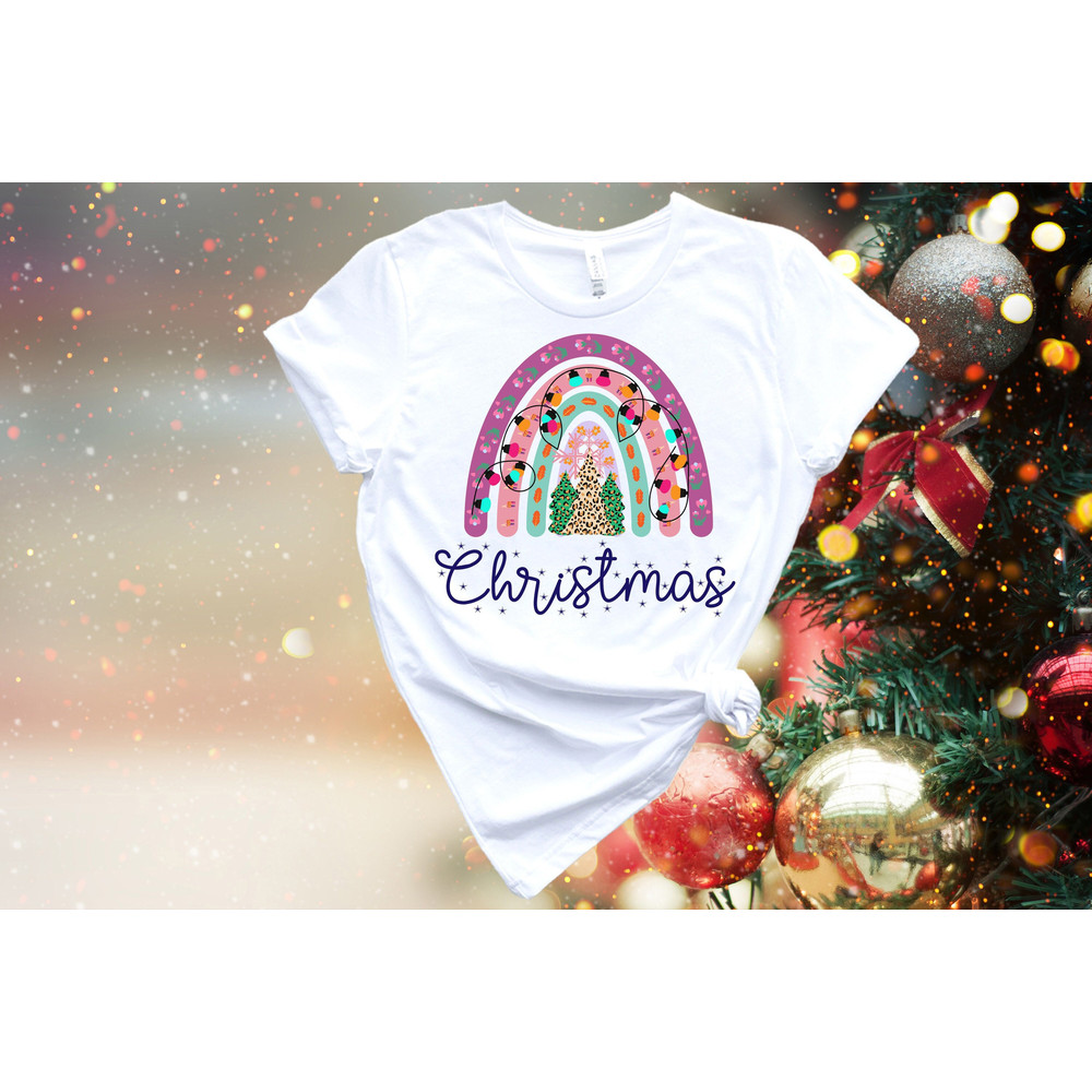 Merry Christmas Rainbow Sweatshirt, Leopard Print Trees Shirt, Cute Christmas, Christmas Shirt for Women, Christmas Gift, Christmas Holiday.jpg