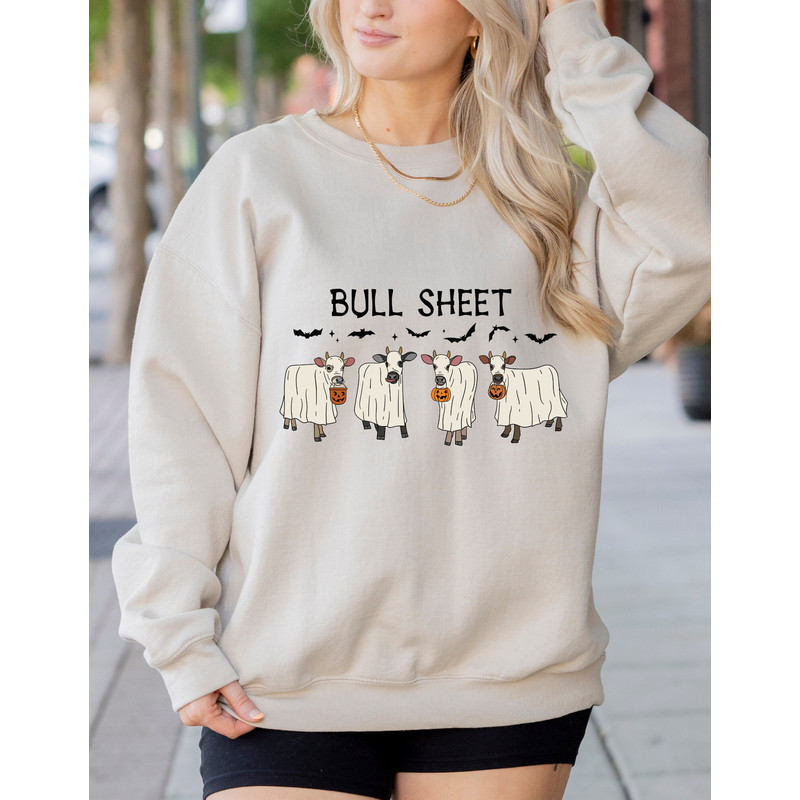 Halloween Bull Sheet Sweatshirt, Halloween Ghost Cow Sweatshirt, Trick or Treat Shirt, Spooky Cow Sweater, Halloween Gifts, Ghost Sweatshirt.jpg