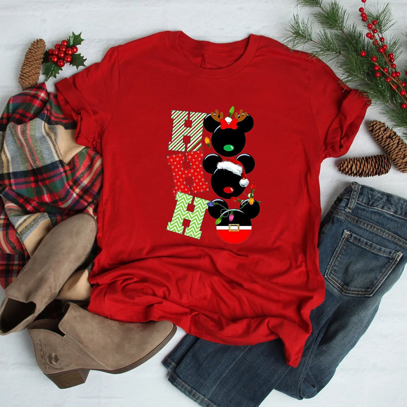 Disney Christmas Ho Ho Ho Shirt, Christmas Antler Mickey Head Lights Shirt, Christmas Matching Shirt, Mickey Santa Shirt.jpg