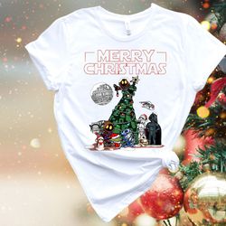 santa darth vader droids porg stormtrooper merry christmas sweatshirt, funny star wars characters shirt, disneyland vaca