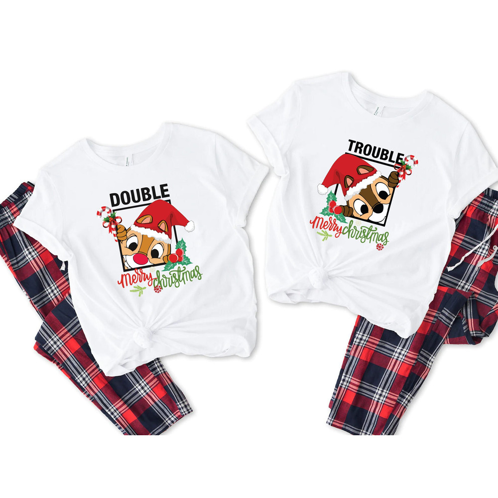 Double - Trouble Christmas Couple Shirt, Chip and Dale Xmas Shirts, Chipmunks Gifts, Snowflake, Double Trouble, Disney Christmas Shirt.jpg