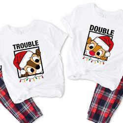 double - trouble christmas light shirt, chip and dale xmas shirts, chipmunks gifts, snowflake, double trouble, disney ch