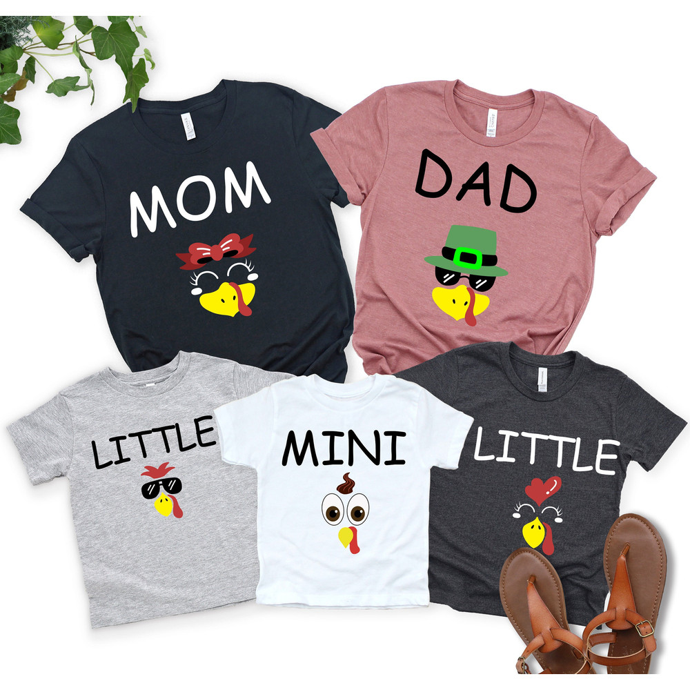 Thanksgiving Family Shirt, Mom Dad Little Mini Turkey Shirt, Matching Shirt, Gift for Family, Family Dinner Shirt, Thankful Couple Gift.jpg