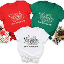 i'm fine everything is fine shirt gift for christmas, introverts christmas shirt gift, tangled christmas light tee 2024,