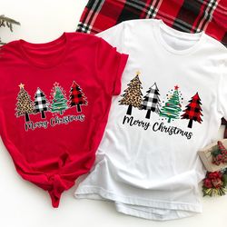 ladies merry christmas shirt, leopard christmas tree, women's holiday shirt, cute christmas shirt, plaid christmas tree