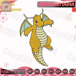 pokemon dragonite embroidery design, pokemon embroidery design, anime embroidery file, machine embroidery designs