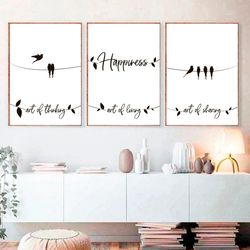 Set of 3 Wall Art Prints Happiness Quotes Poster Inspiration Wall Art Inspiration Decor Quotes Print Quotes Printable