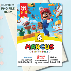 personalized file super mario birthday invitation, mario bros birthday invitation digital, printable birthday invitation