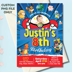 personalized file pokemone birthday invitation, pokemon birthday invitation, pokemon invitation, pikachu invitation