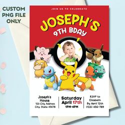 personalized file pokemone birthday invitation with picture, pokemon birthday invitation, pikachu invitation, pikachu