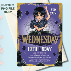 personalized file wednesday birthday invitation party invite printable editable addams family digital kid cake topper