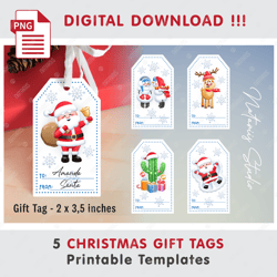 5 Cute Christmas Gift Tags - Gift Tag Templates - Print and Cut - Printables Digital Download