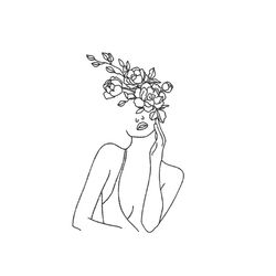 girl with flowers machine embroidery design. 5 size. one line embroidery file
