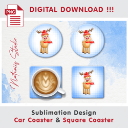 Cute Christmas Coaster Sublimation Template - Car Coaster Design - Sublimation Waterslade Patterns - Digital Download