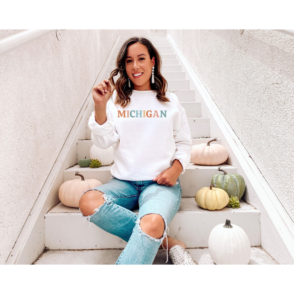 Michigan Sweatshirt Michigan Sweater Cute Michigan Shirt Michigan Crew Neck Michigan Gift for Her Michigan Sweatshirts Michigan Sweaters 1.jpg